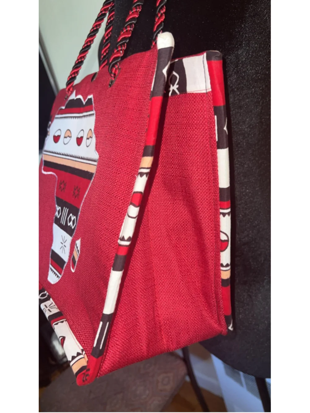 Red Jute Tote Bag | Afrocentric African Print Market, Ethnic Shoulder Tote